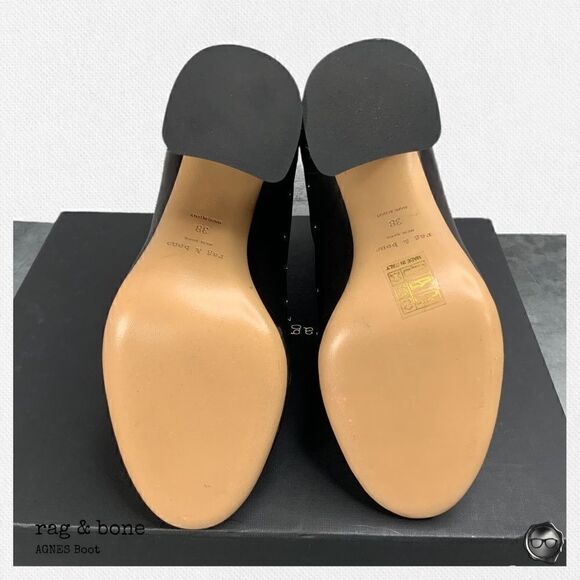 RAG & BONE AGNES STUDDED BLACK LEATHER BOOTS WOMEN’S HIGH HEEL CHELSEA BOOTIES - Picture 8 of 15